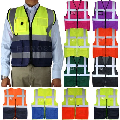 Hi Viz Vest High Visibility Zip Fastening Waistcoat With ID Badge Mobile Pocket - Image 1 of 2