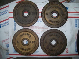 4 vtg BILLARD BARBELL 5s BodyBuilding STRONGMAN Fitness York EXERCISE Dumbbells* - Picture 1 of 2