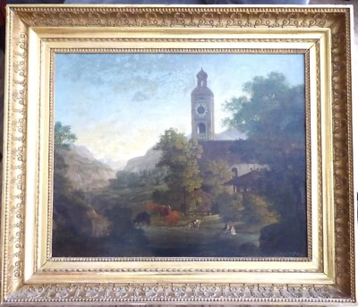 Philipp Dombeck 1816 Süddeutsche Landschaft mit Kirche 83 x 97cm Sammler! - Bild 1 von 4
