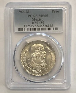 1966-MO México peso plateado PCGS MS65 bajo pop - súper resistente en grado gema - Imagen 1 de 2
