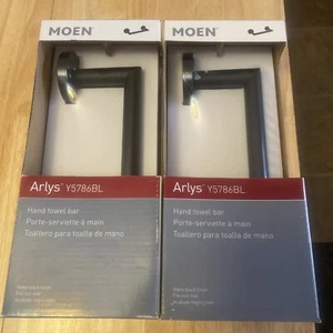 Toallero de mano Moen genuino OEM Arlys Y5786BL acabado negro mate (2) paquete - Imagen 1 de 3