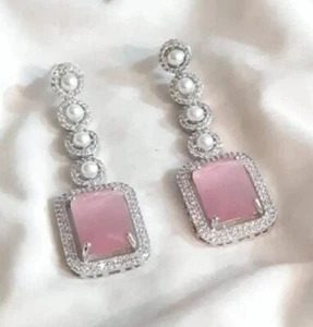 26.52TCW Simulated Sapphire, Moonstone , Onyx & Topaz Pearls Engagement Earrings - Picture 1 of 7
