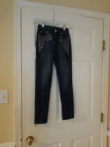 Justice Premium Simply Low  Jeans  Girls Sz 10S Blue Rhinestones Waist 22inches  - Picture 1 of 7
