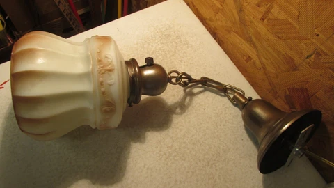 Antique Pendant Light Fixture & Bronze Toned  Shade Cover