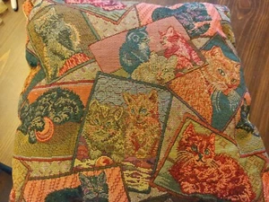 Vintage Tapestry Pillow Cats 17" X 17" - Picture 1 of 4
