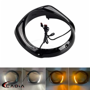 Bisel de faros LED Visera Anillo de ajuste Señales de giro Luz para Harley Touring Glide - Imagen 1 de 11