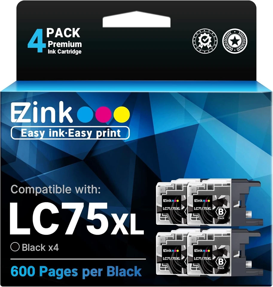 2 Lc75bk XK Black Ink Cartridge & 2 Lc75cl Color for Brother Mfc-j6910dw Printer