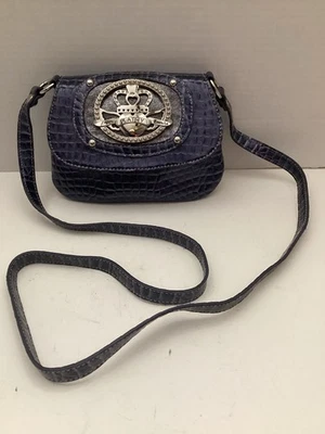 Cartera Bandolera Kathy Van Zeelan Mini Púrpura y Plata Adornada Imitación Cocodrilo Foto 1 de 4