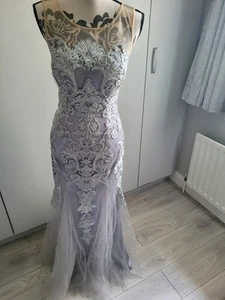 Custom Made Silver Grey Embroidered And Beaded, Sculpted Full Length Ball Gown - Picture 1 of 7