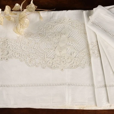 Drap Double Lin Dentelle Cantù Italie Second Hand Original - Photo 1/4