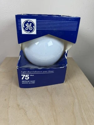 GE 75 Watts White Globe Light Bulb Medium Base New in Box 75 G40/W - Image 1 of 4