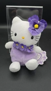 #34D Hello Kitty 2000 Vintage Purple Pansy Garden Flower Bean Bag Mascot Plush - Picture 1 of 4