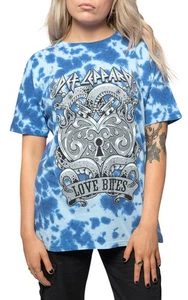 Def Leppard T-Shirt Love Bites Band Logo neu offiziell Unisex blau Dye Wash - Bild 1 von 4