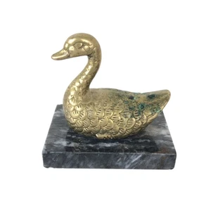 Vintage massive Messing Gans Briefbeschwerer Figur auf Marmorsockel 3,5 x 2,5 x 3,5" - Bild 1 von 8