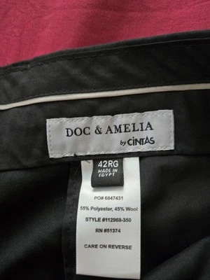 Men's Black Server Pants Doc & Amelia Cintas Poly Wool Blend Hospitality New 42R - Image 1 of 4