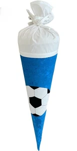 Schultüte Zuckertüte Handmade Fußball blau weiß 80cm inkl. Papp-u. Kissen-Inlett - Bild 1 von 5