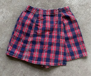 VTG 90s Guess Youth Girls Kids Denim Plaid Red Blue Skirt Skort Sz 7 Made In USA - Picture 1 of 14