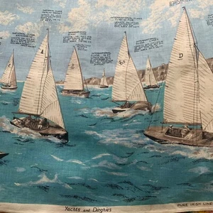 Ulster Irish Linen Vintage 1966 Yachts Dinghies Newport-Bermuda Tea Cloth Towel - Picture 1 of 17