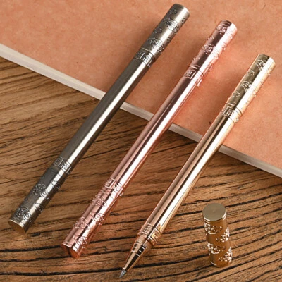 Fine Engraved Pattern Brass Pen - Metal Roller Ballpoint Gel Pen 0.5mm Black ink - Image 1 of 4