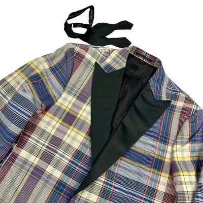 J Crew Ludlow Dinner Jacket 39R Colorful Plaid Tuxedo Blazer Smoking + Bow Tie - Image 1 of 4