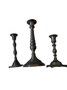 Vtg Set Of 3 Brass Candlesticks Candle Holders Very Nice 8” 5” Made In India - Picture 1 of 9