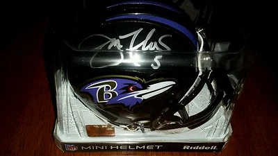 Minicasco firmado por Joe Flacco #5 Baltimore Ravens QB SuperBowl Jugador Más Valioso Autógrafo JSA Foto 1 de 4