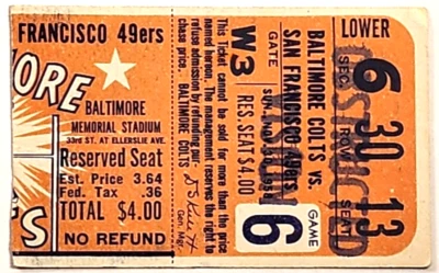 Boleto de colección 30 de noviembre 1958 Baltimore Colts vs San Francisco 49ers 63013 Foto 1 de 2