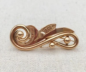 Victorian 18k Gold ~ SWIRL BROOCH ~ 1-5/8" Long Pin - Picture 1 of 6