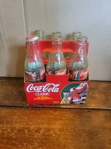 Vintage 1997 Christmas Coca-cola Glass Bottles Empty 6 Pack - Picture 1 of 6