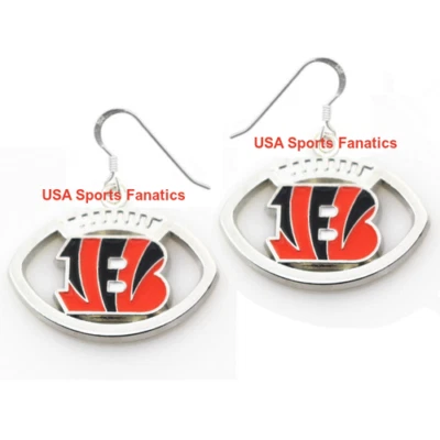 Pendientes colgantes con logotipo de fútbol americano de los Cincinnati Bengals con 925 cables para pendientes Foto 1 de 2