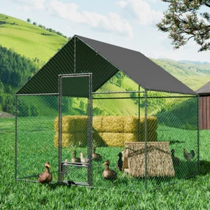 Stronger Metal Chicken Coop Run Duck Pen with Roof for 20 Chickens Backyard Farm - Picture 1 of 14