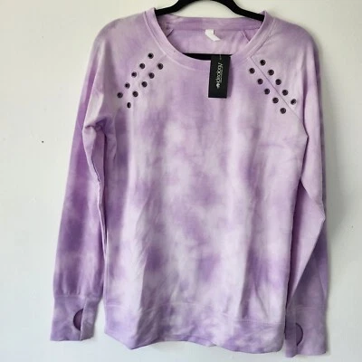 Ideology Womans Sz. XS Top Tie-Dye Hip Hop Grommet-Trimmed Thumb Hole Purple NWT - Image 1 of 4