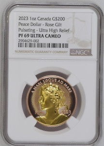2023 Canada Peace Dollar - 1 oz. Rose Gold Gilt  - UHR G$200 NGC PF69