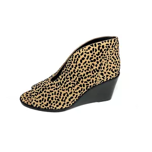 1.State Shoes Women’s 7.5M Brown Eren Wedge Booties Open Toe Leopard Print New - Picture 1 of 12