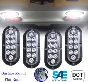 (4) Oval 6" White Backup Reverse LED Light FLANGE SURFACE MOUNT Truck Trailer - Picture 1 of 7