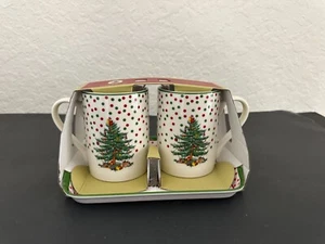 Spode Pimpernel Christmas Tree Polka Dot Set of 2 Mugs and Tray - Picture 1 of 9