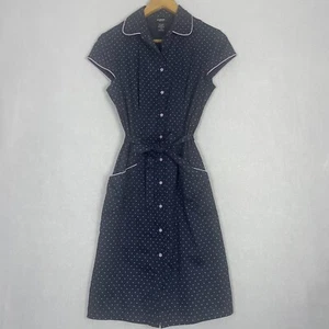 Vestido Express 7/8 Azul Lunares Movible Botón Delantero Cinturón Retro Pinup Mediano - Imagen 1 de 11