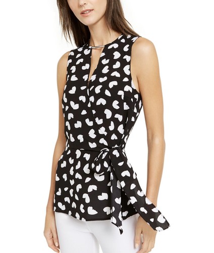Top donna MICHAEL Michael Kors taglia small nero bianco stampa senza maniche