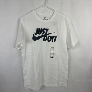 NIKE Mens Shirt White Large "Just Do It" Big Logo Tee Soft Cotton Crewneck - Picture 1 of 6
