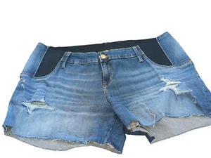 Isabel Maternity Distressed Jean Shorts 16/33 Women New Side Elastic Midi Short - Picture 1 of 10