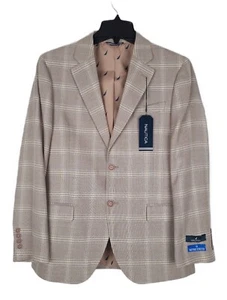 Nautica Men's Modern-Fit Stretch Sport Coat Tan Brown Plaid 36S NWT - Picture 1 of 7