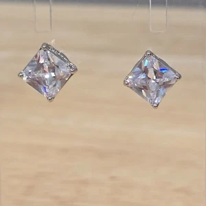 Square Cut CZ 8mm Rhinestone Stainless Steel Magnetic Stud Non Pierced Earrings - Picture 1 of 8