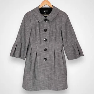 Pleated Jacket Women Flared Cropped 3/4 Bell Sleeve Button-Up Feminine Gray 8 - Picture 1 of 14