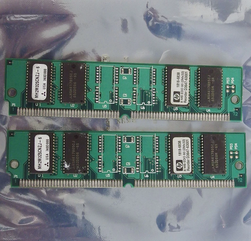 Set 2x HP 1818-6838 8MB 16MB kit 60ns 72-pin SIMM non-parity EDO RAM - Bild 1 von 1