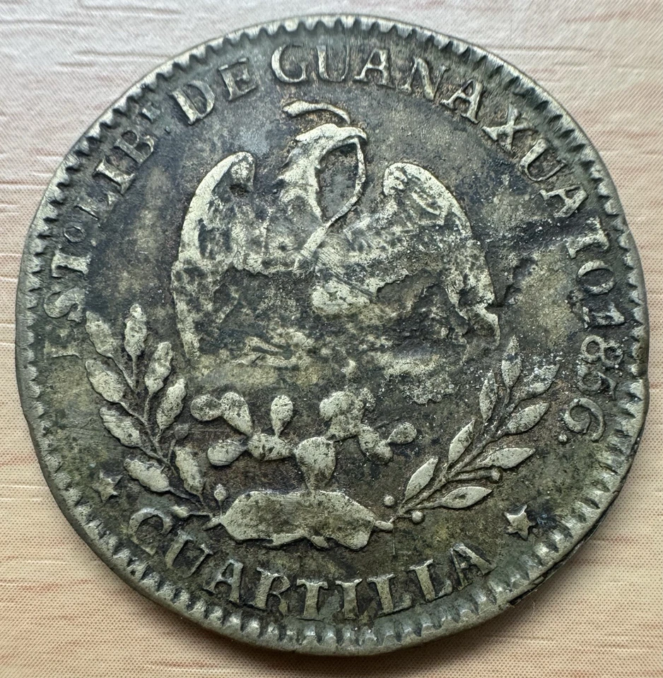 1856 Mexico Guanajuato 1/4 real  copper coin - Image 1 of 2