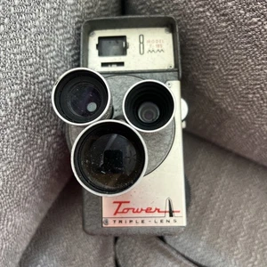 Tower Triple Lens 8mm Movie Camera T-185 Wind Up Works Has Tape Reste - Bild 1 von 7