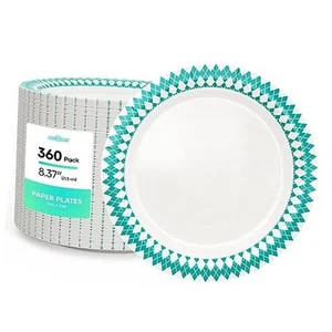 8.37 inch Disposable Paper Plates, 360 Count Dinner Plates, Soak Proof, Cut - Picture 1 of 7
