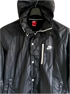 Nike Retro Waterproof Windbreaker Jacket Full Zip Hooded Sports Coat XL Black - Picture 1 of 18