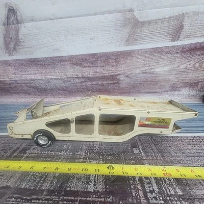 Vintage Nylint pressed steel semi car hauler trailer cream color  - Image 1 of 4