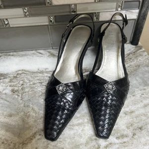 leather Unisa style pointed toe kitten heels Black Braided Sling Backs Sz 9.5 - Picture 1 of 7